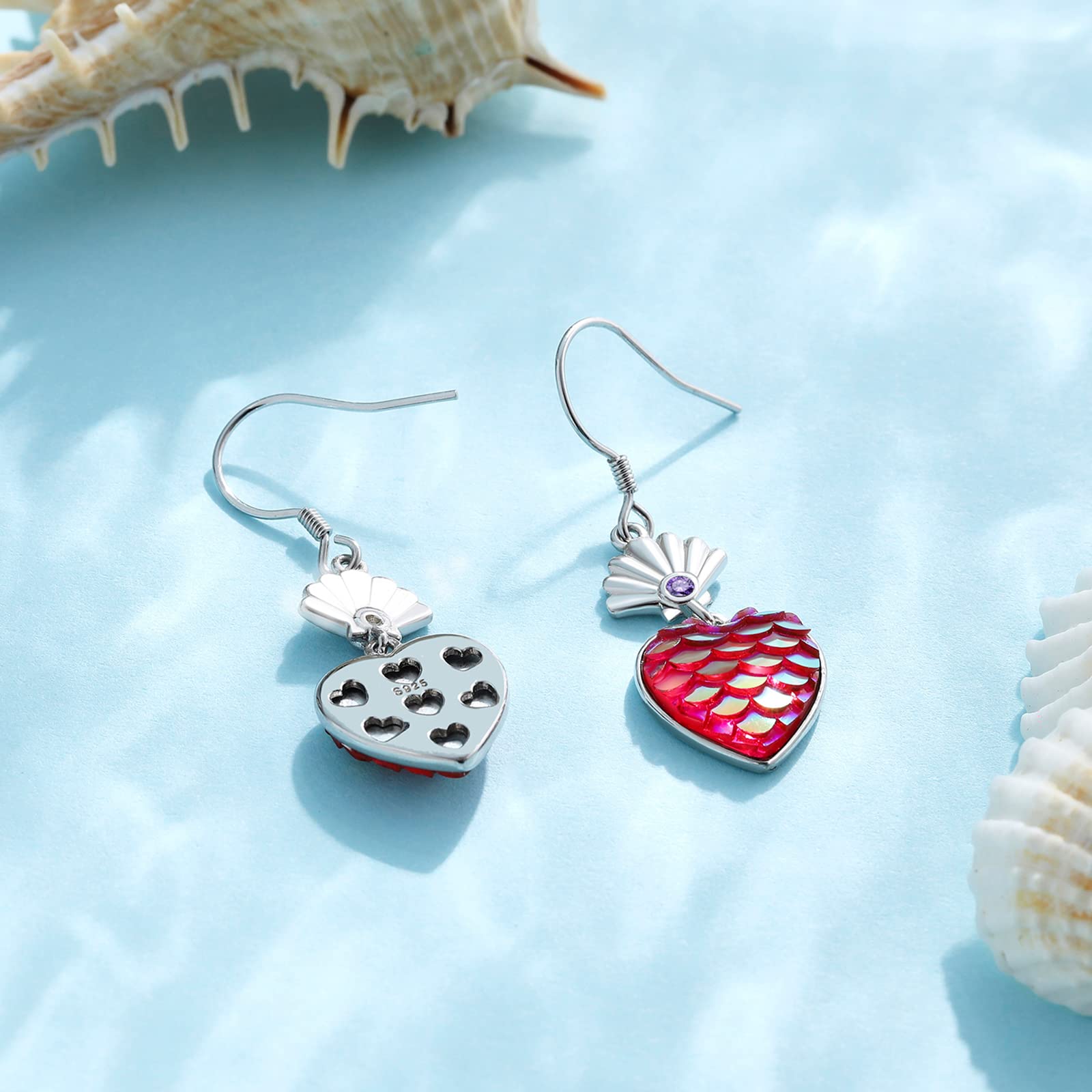 Océano tema sirena joyería plata de ley 925 tortuga, delfín, cangrejo, concha, onda, murciélago, timón de ancla, pendientes marítimos para mujeres, Plata de ley