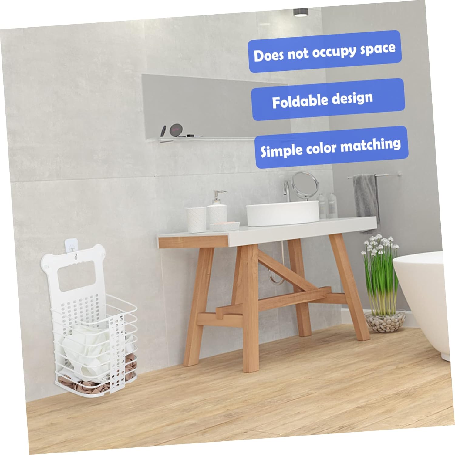 Foldable Wall Mounted Laundry Basket Large White Clothes Storage Hamper with Breathable Mesh for Bathroom and Bedroom Organization