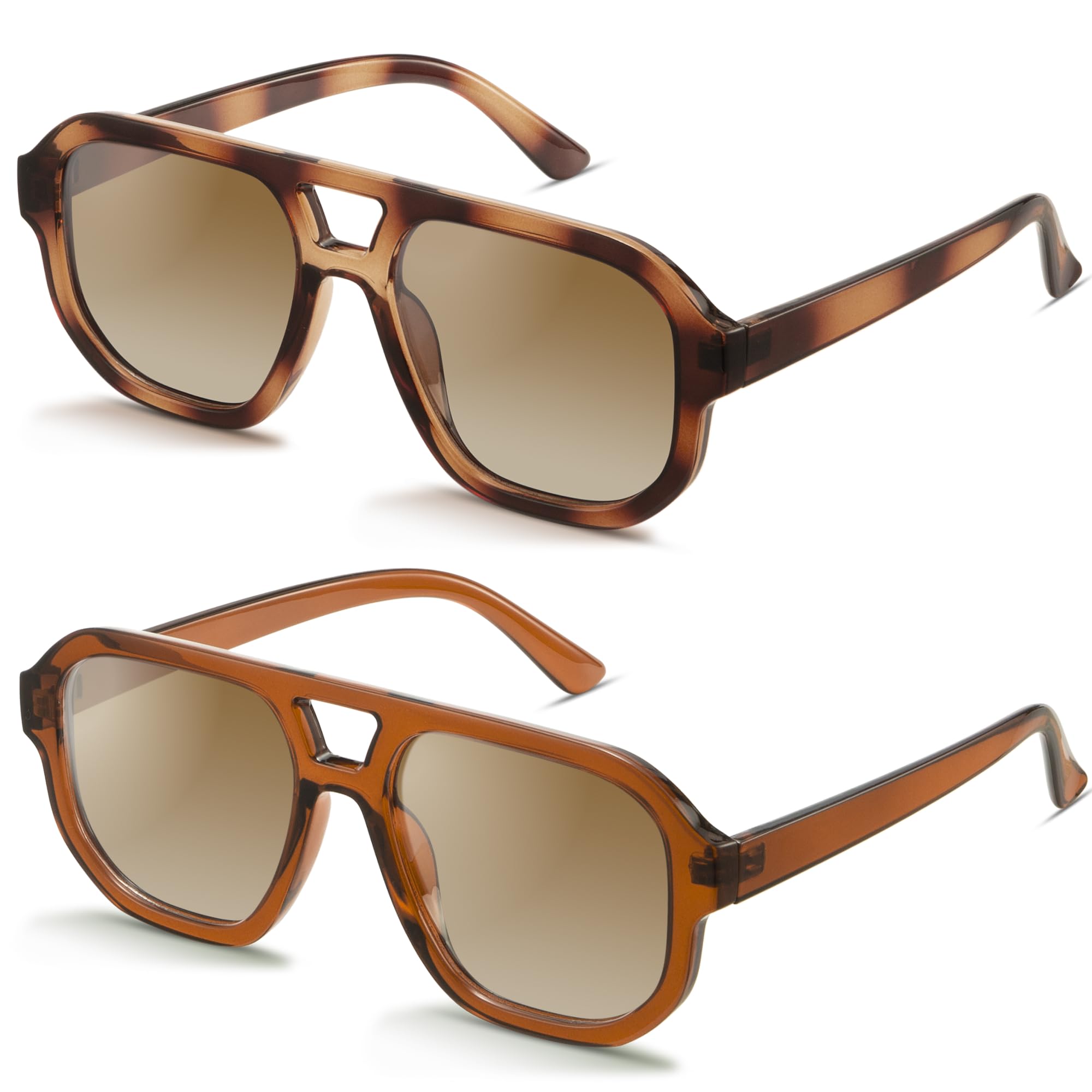 livho square aviator SunglassesASIN#4 2 pack-3Brown Tortoise/Brown + Brown Tortoise/Green + Dark Brown/Gradient Brown