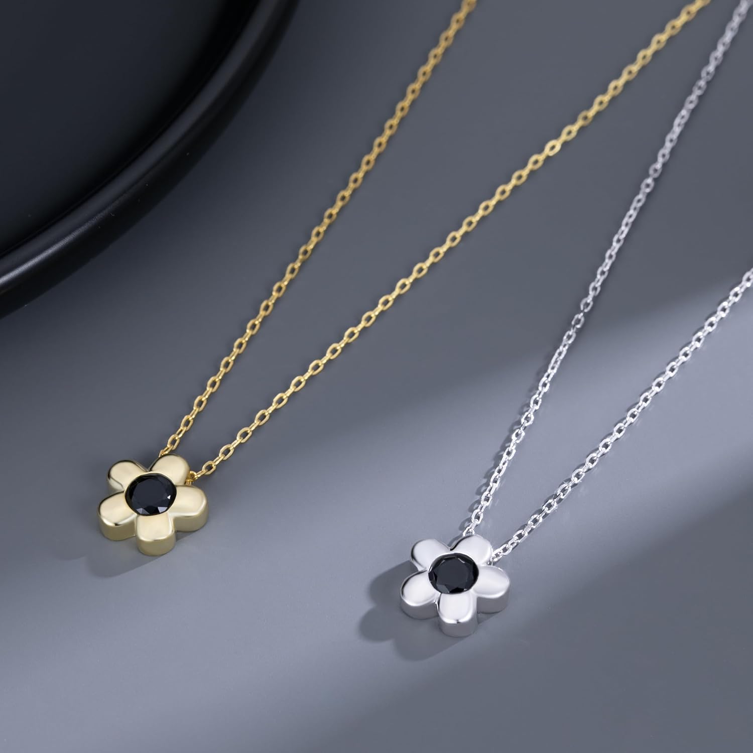 Reffeer Solid 925 Sterling Silver Black CZ Flower Necklace Chain for Women Teen Girls Dainty Daisy Pendant Necklace Choker - Image 6