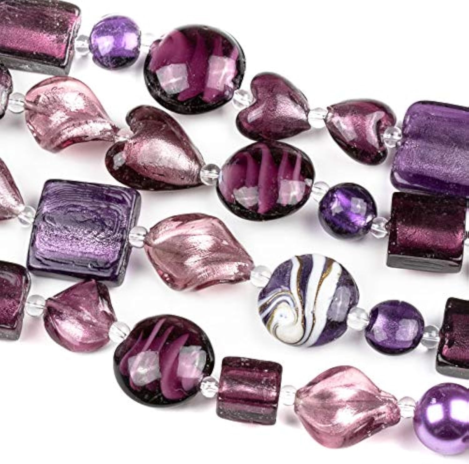 Cherry Blossom Beads Handmade Lampwork Glass – Vibrant Purple Mix, 4 Assorted 8-Inch Strands – Perfect for Jewelry Crafting, Bulk Pack