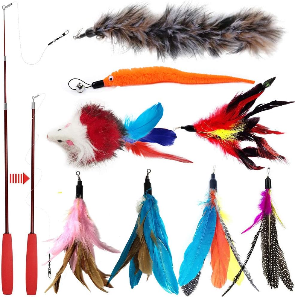 onebarleycorn Cat Feather Toy, Cat Teaser Wand Interactive Cat Toys