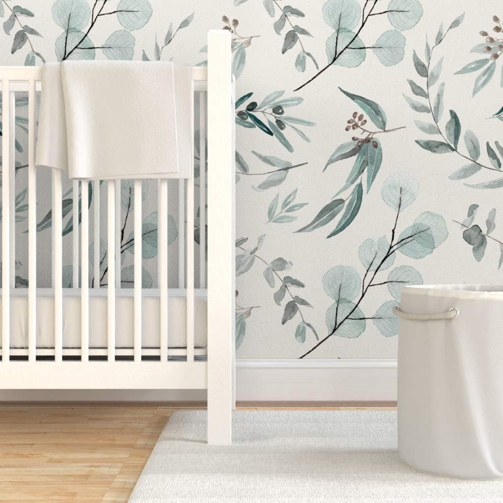 Removable Wallpaper 6ft x 2ft - Eucalyptus Leaves Large Scale Bone Background Australian Flora Custom Pre-Pasted Wallpaper by Spoonflower