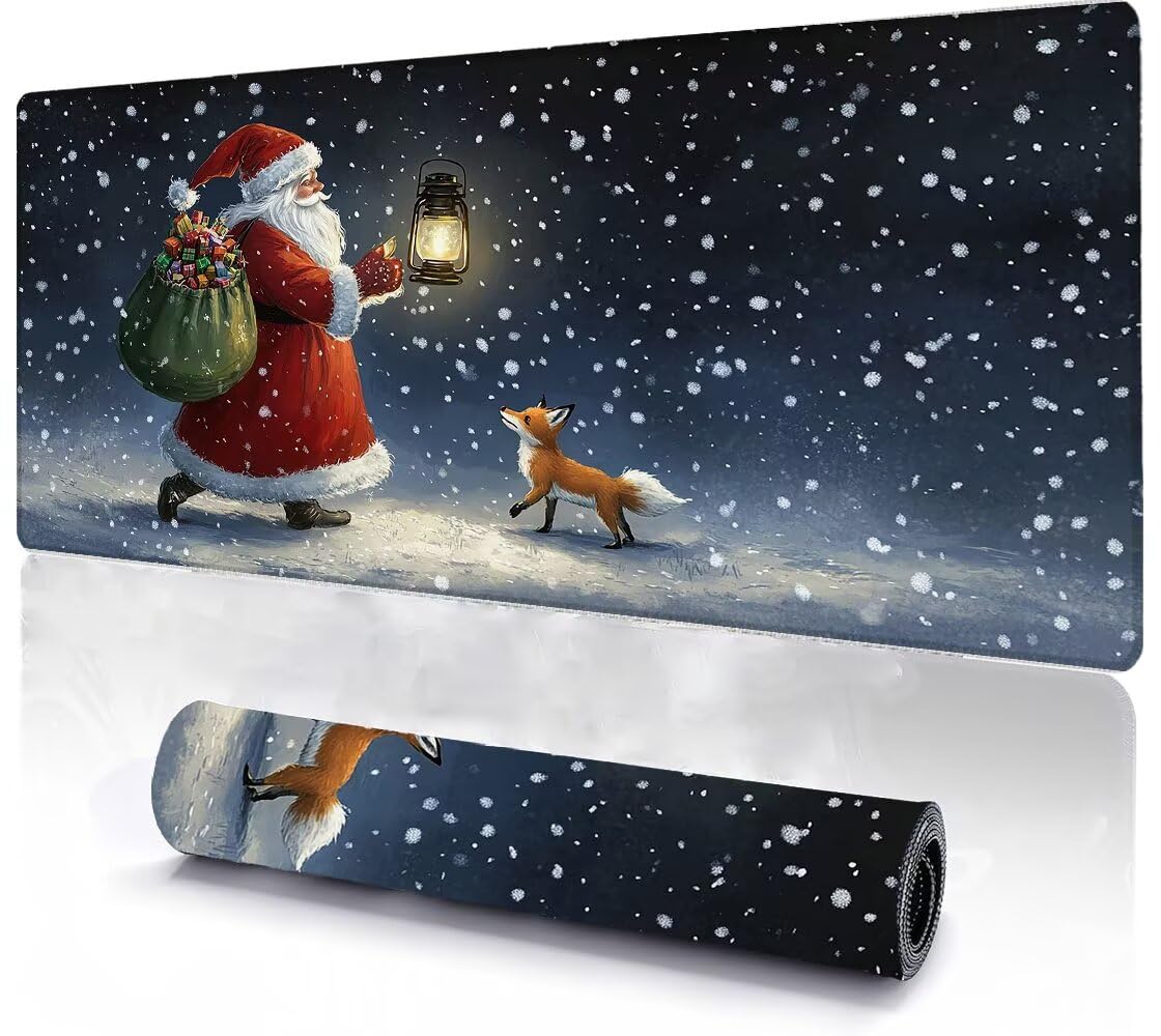 Tappetino Mouse XXL 900x500x3 mm, Babbo Natale Grande Extended Tappetino Scrivania， Resistente Tappetino Mouse Gaming Cucito-Impermeabile Antiscivolo, per PC, laptop Migliora Precisione velocità zj251