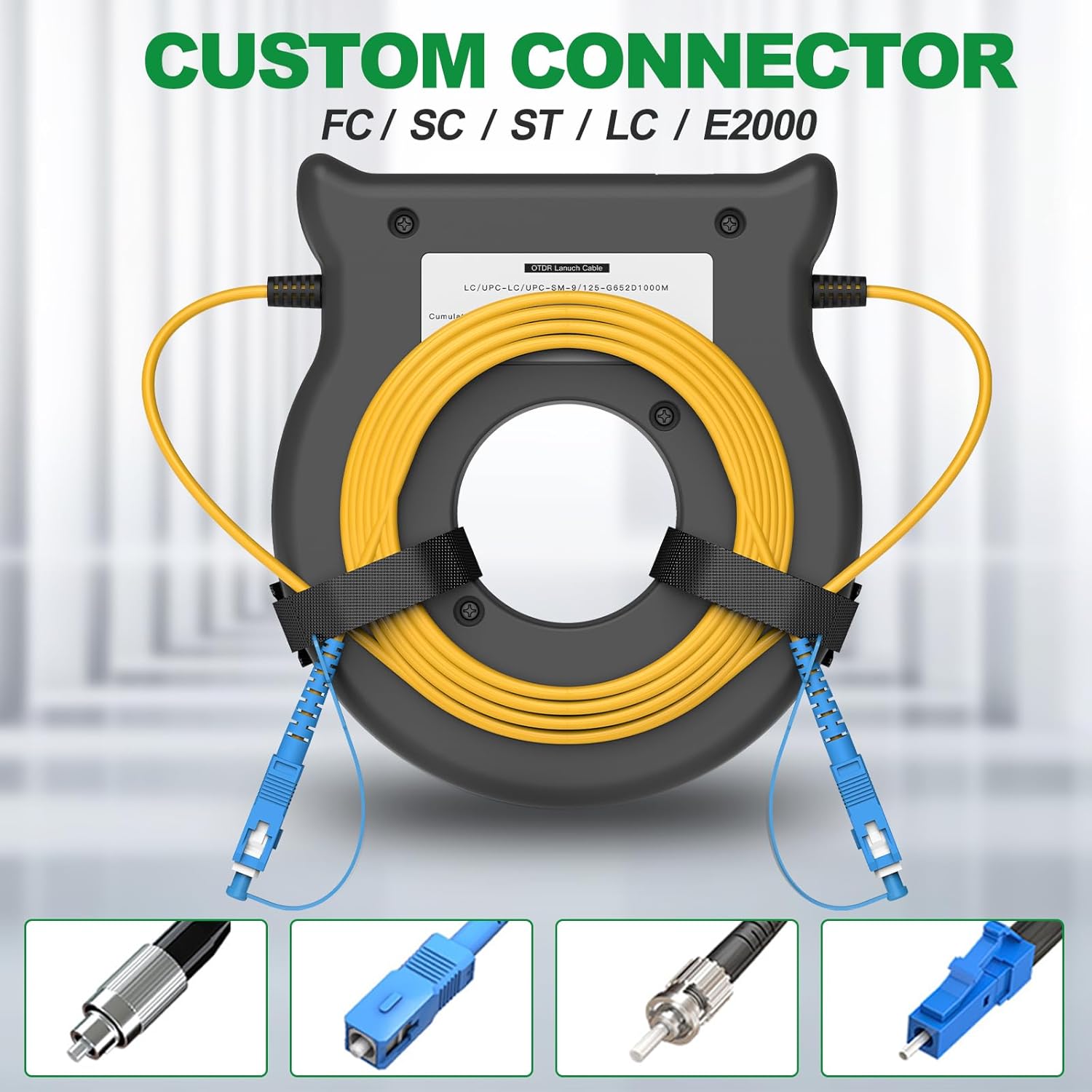 KOMSHINE OTDR Patch Cord Fiber Ring 1000m, OTDR Launch Cable Box OTDR Extension Cable SingleMode SM Dead Zone Eliminator 9/125um (SC/UPC-SC/APC)