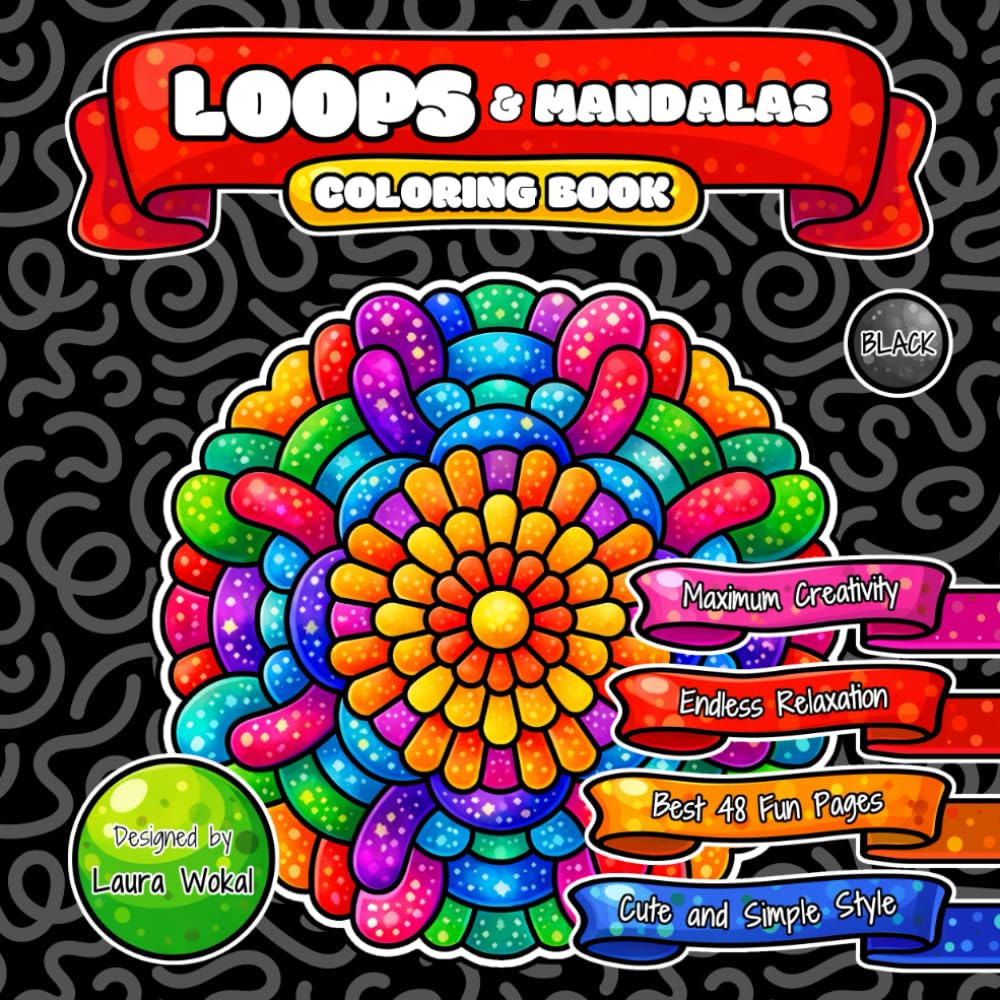 LOOPS & Mandalas Coloring Book: Endless Relaxation with Cute and Simple Cartoon Style