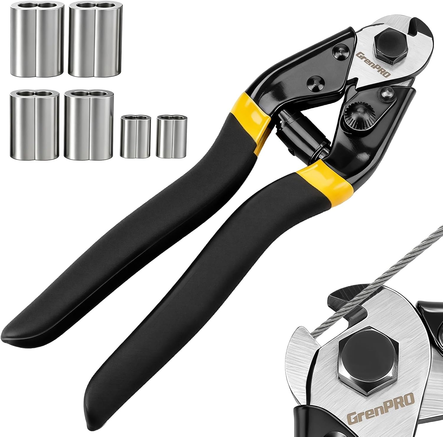 GRENPRO Cable Cutter, 6 free aluminum wire rope sleeves,