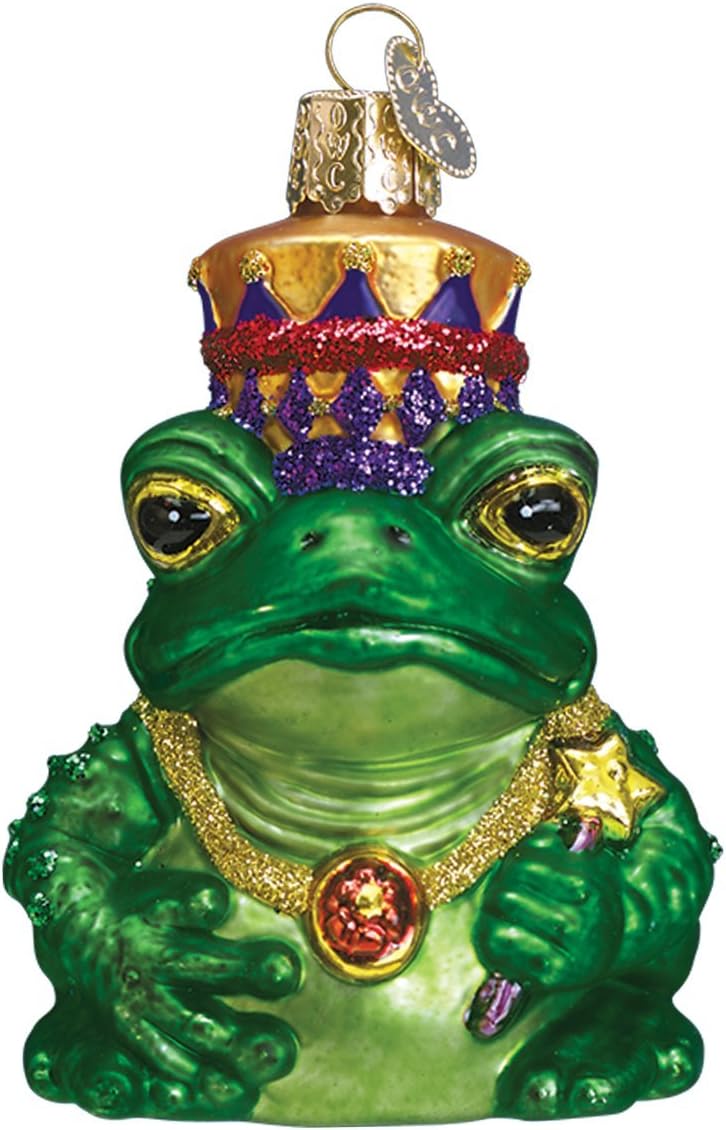 Old World Christmas Frog King Glass Blown Ornament for Christmas Tree, Handcrafted Holiday Decoration, Wildlife Animal Collection