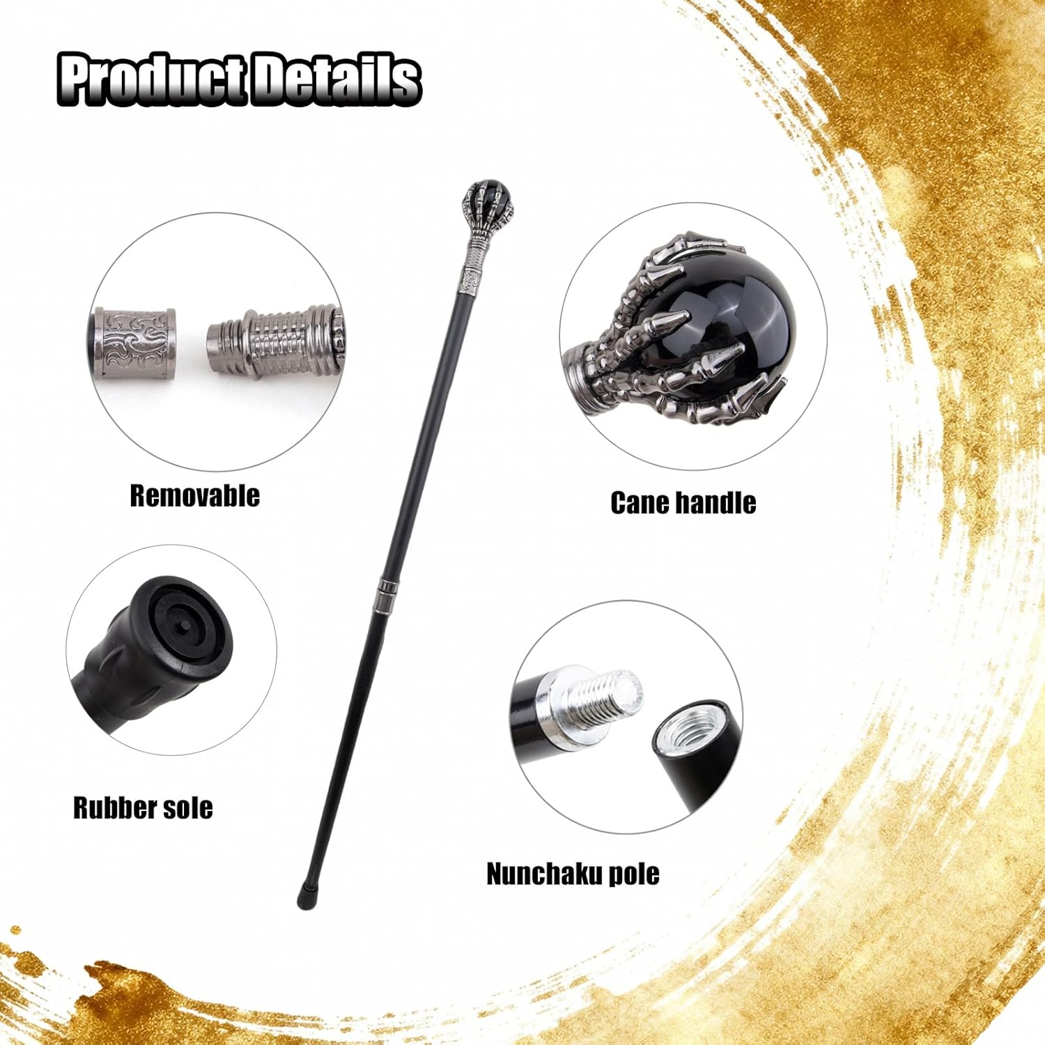 36.6in Black Glass Ball Steampunk Walking, Cane Fashion Decorative Walking Stick Gentleman for Gentleman Elegant Cosplay