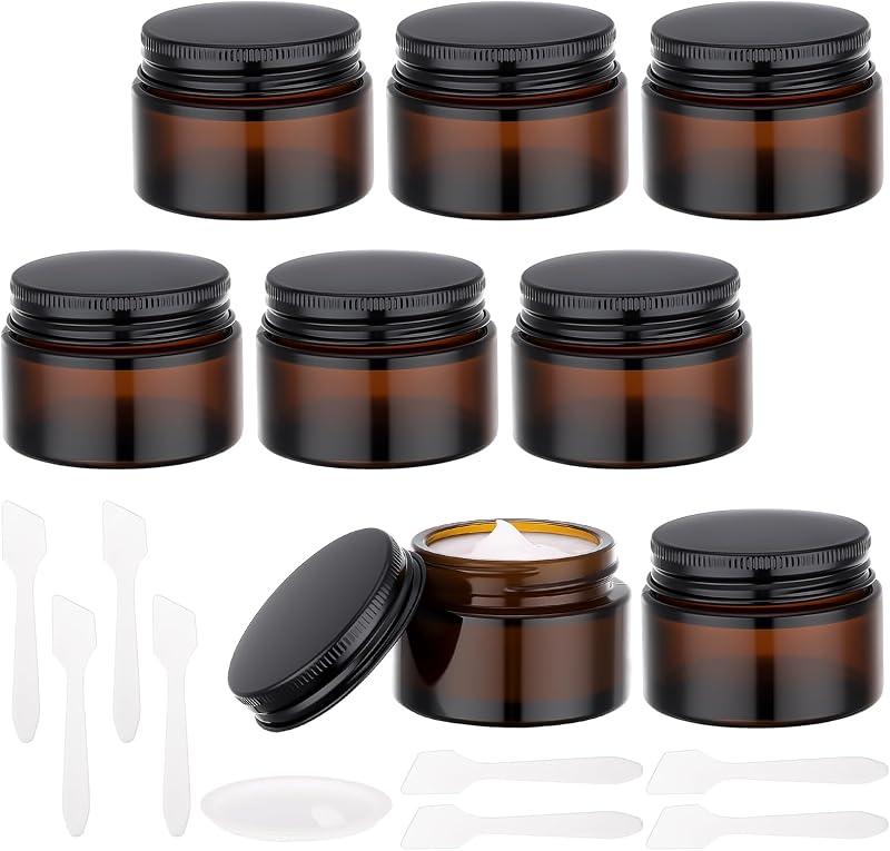 Segbeauty 8 Frascos de Vidro Âmbar com Tampa, 30 mL, Boca Larga e Espátulas