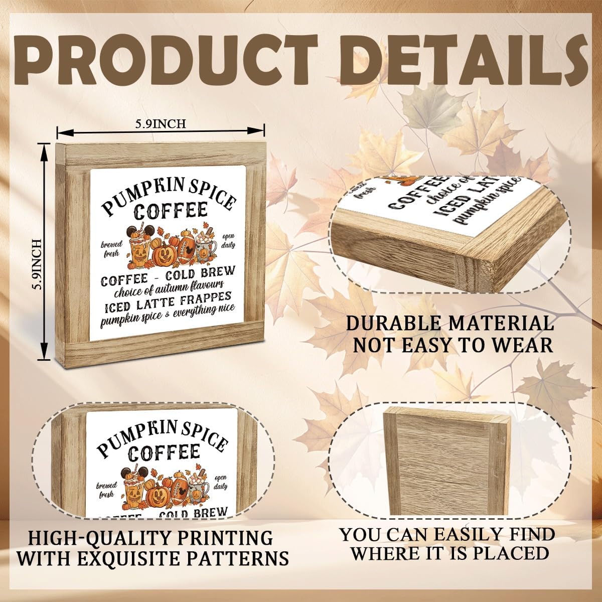 Pumpkin Spice Coffee Sign, Autumn Decor, Rustic Wooden Plaques Sign, Family Coffee Bar Decoration for Autumn Season, Farmhouse Pallet Fall Decor, Decorative Wooden Tabletop Signs image 2