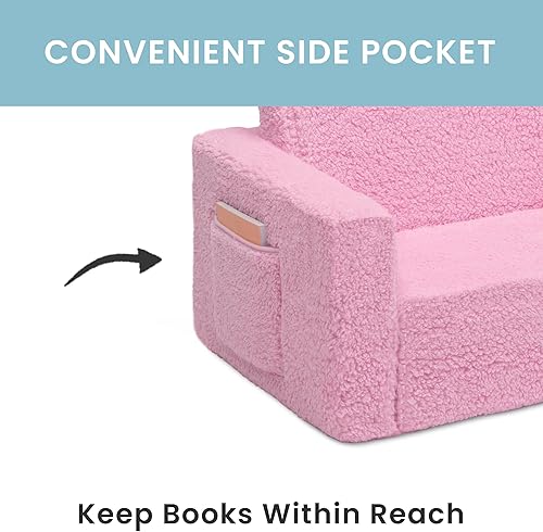 Miniatura 5 de Delta Children Cozee - Sofá convertible 2 en 1 de sherpa abatible para niños, color rosa Rosado,Gris