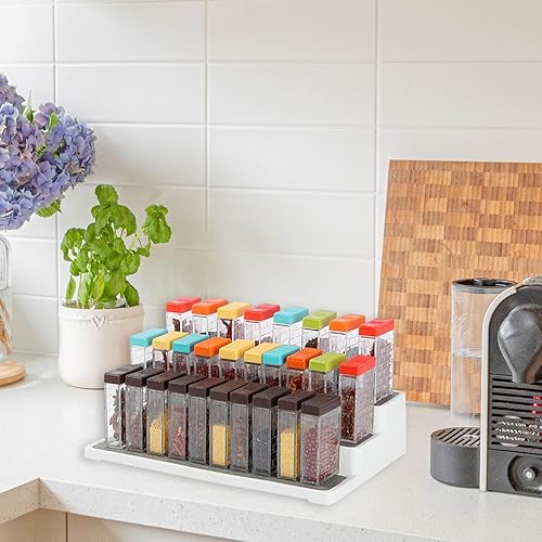 Vista 4 de URALFA Recipientes pequeños para especias con tapas 2 en 1, paquete de 24, mezcladores de especias con agujeros ajustables y tapas, tarros de Marrón