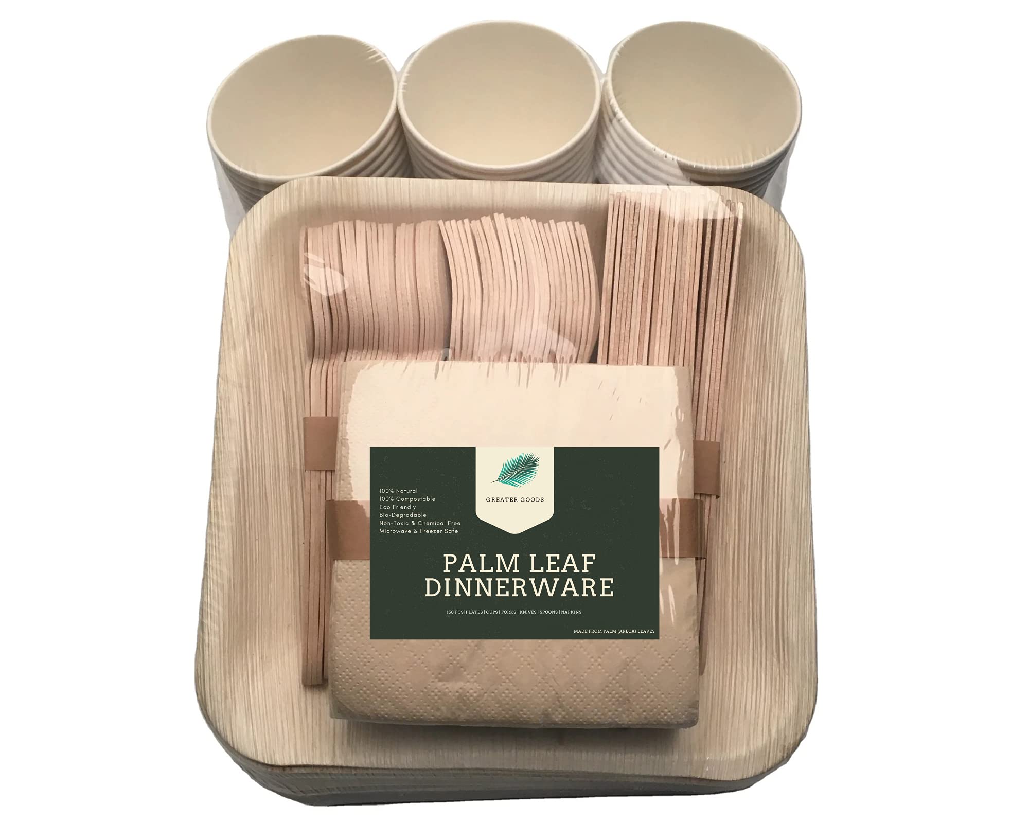 Buy 150 Pcs Palm Leaf Disposable Dinnerware Set Eco Friendly
