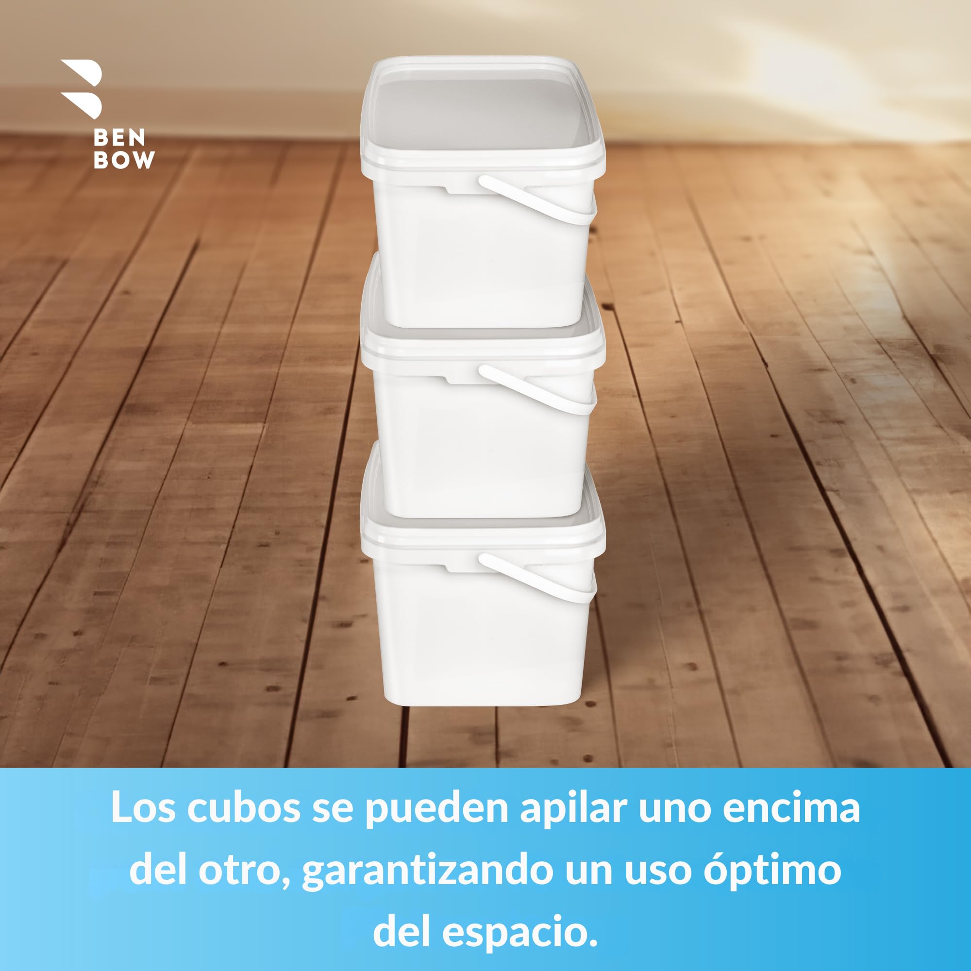 BenBow Cubo Rectangular con Tapa 100x 5l Blanco - Apto para Contacto con Alimentos, Caja de plástico apilable con asa - vacío