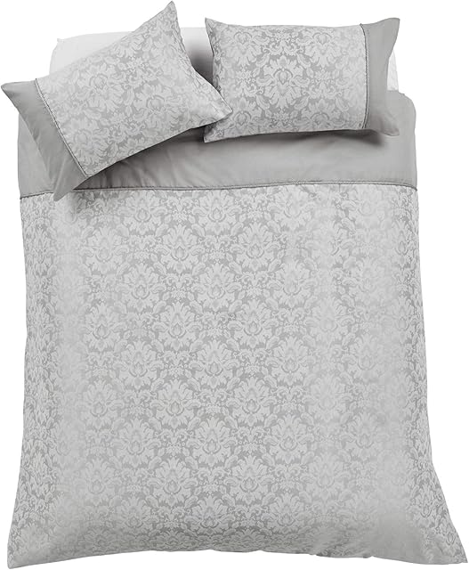 Olivia Rocco Savoy Jacquard Duvet Set Easy Care Double King Super King Size Quilt Covers & Pillowcases Bedding, King, Grey