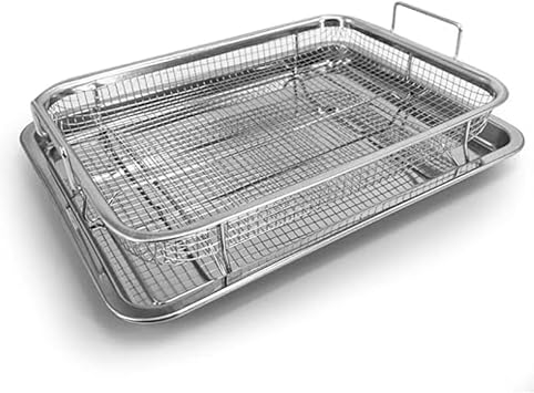 15.4" x 11.5" Large Oven Air Fryer Basket Set - Food Grade Stainless Steel Air Fryer Tray & Rack for Crispy Baking, Broiling, Roasting & Cooking 15.4x11.5x2.2inch