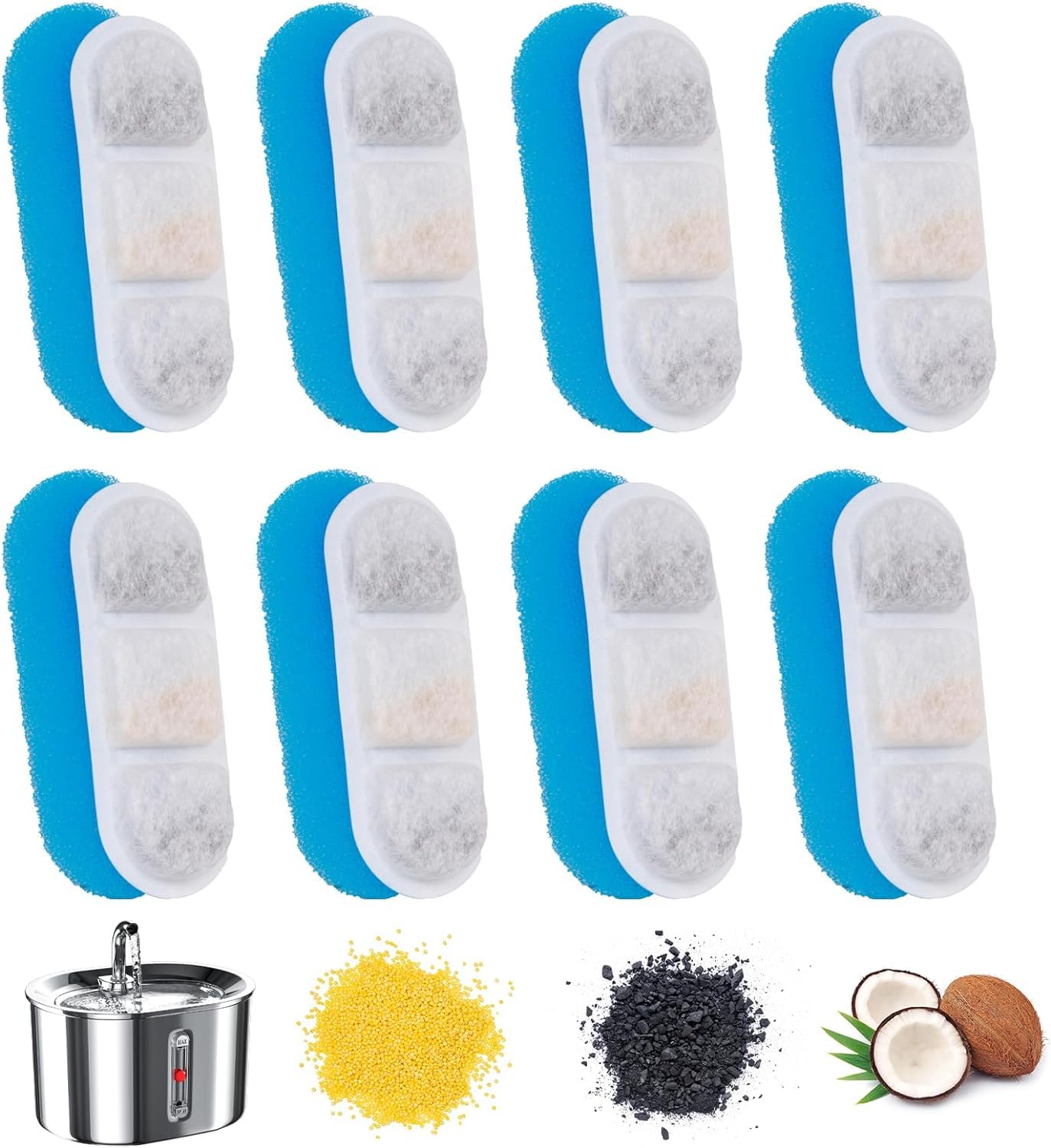 8 Filtri Per Fontana Acqua Gatti - Ricambio Con 3 Strati (Cotone, Carbone, Resina), Per Fontane Automatiche - Foto 3