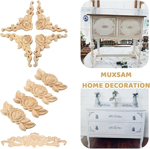 Miniatura 6 de 4 apliques de madera para muebles 315 x 315 pulgadas decoración de esquina tallada a mano sin pintar para el hogar puerta cama armario puerta