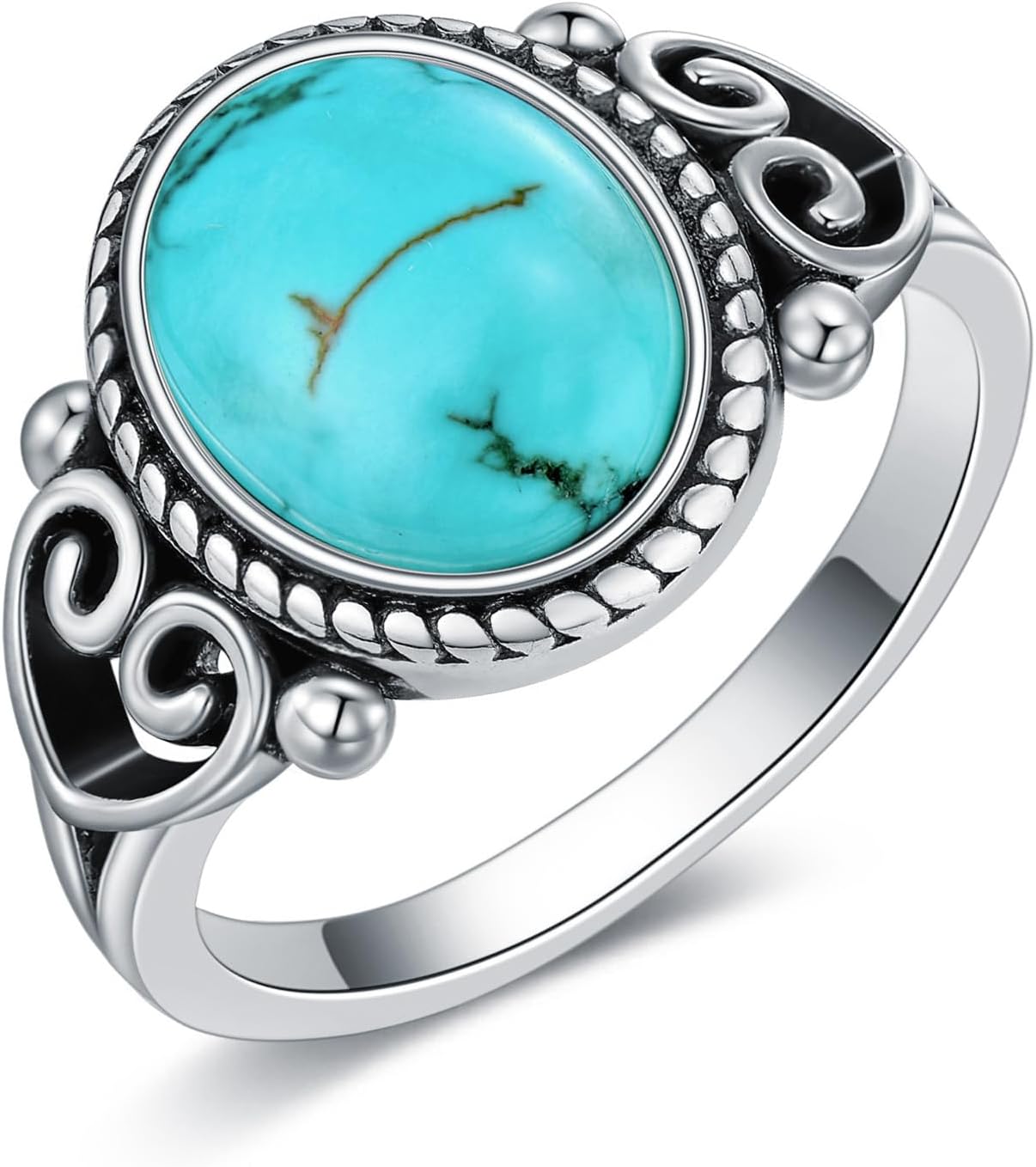 11x8mm Oval Gemstone Ring 925 Sterling Silver, Vintage Filigree Statement Ring - Choose Stone (Onyx, Moonstone, Turquoise) Boho Western Jewelry Gift for Women Sizes 3-13