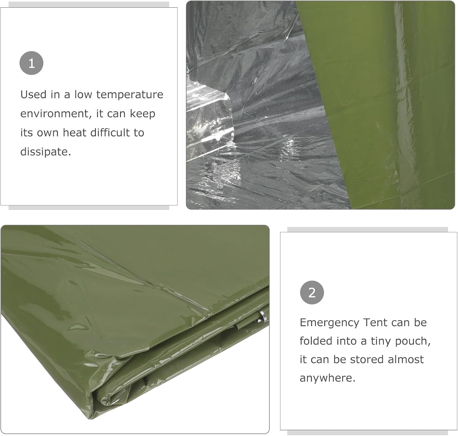 Alipis Emergency Survival Tent and Pe Thermal Blanket 1.5x2.4m Green, Insulated Emergency Shelter for Camping, Hiking, and Outdoor Rescue