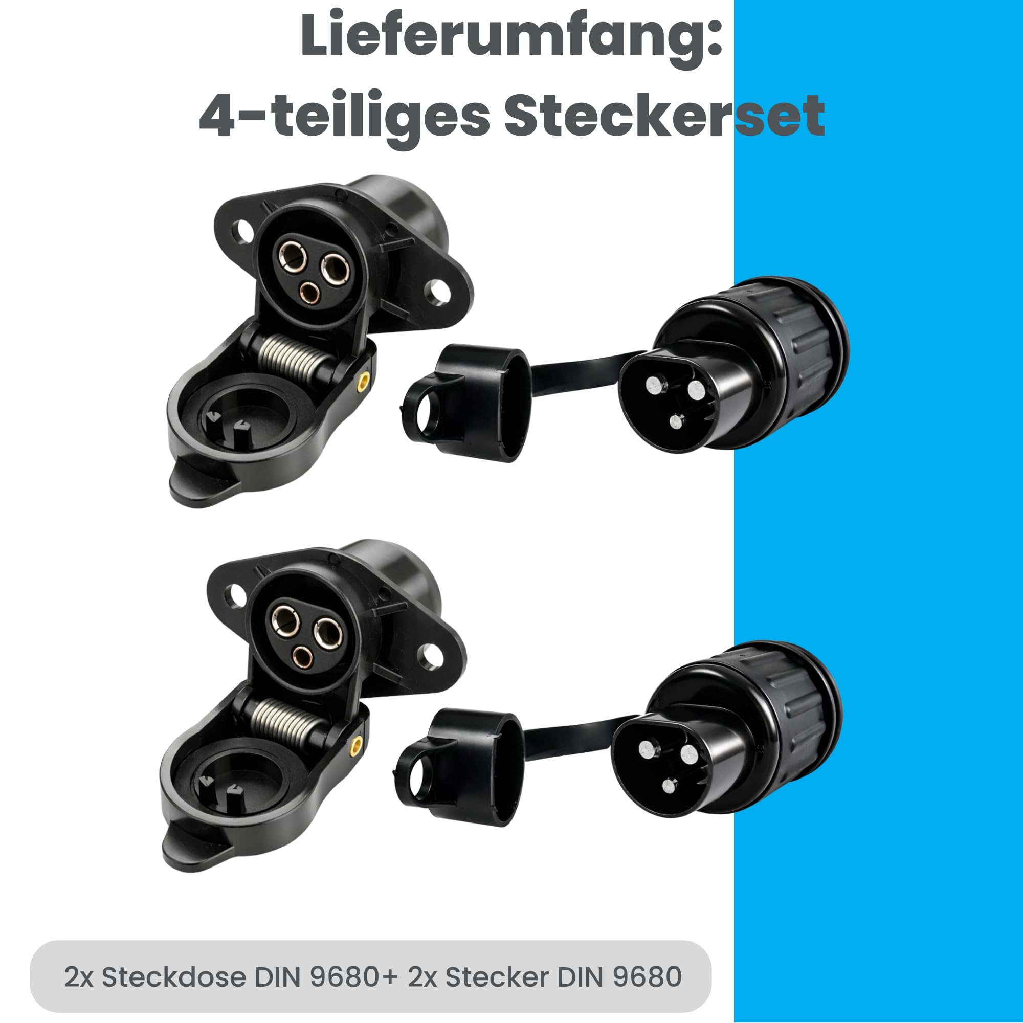 RheinParts 2 enchufes + 2 enchufes de 3 pines DIN 9680 6 – 24 V 25 A con tapa protectora – Conector para remolque, tractor, maquinaria agrícola y maquinaria de construcción – Juego de enchufe de 3 — view 6