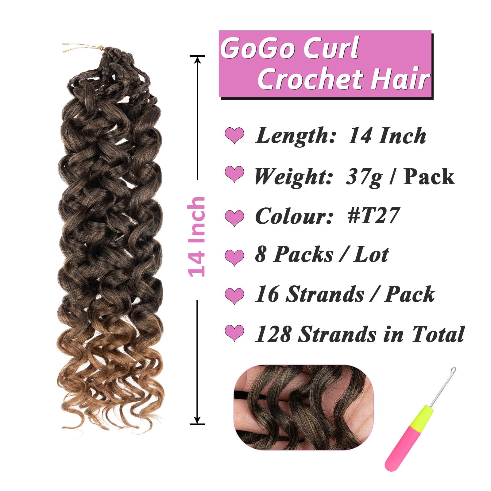 Samtress Gogo Curl Crochet Hair 14 Inch Pre Looped Ocean Wave Crochet Hair 8 Packs Ombre Honey Blonde Water Wave Braiding Hair Short Curly Bohemian Crochet Box Braids Synthetic for Women (#T27) - Image 2