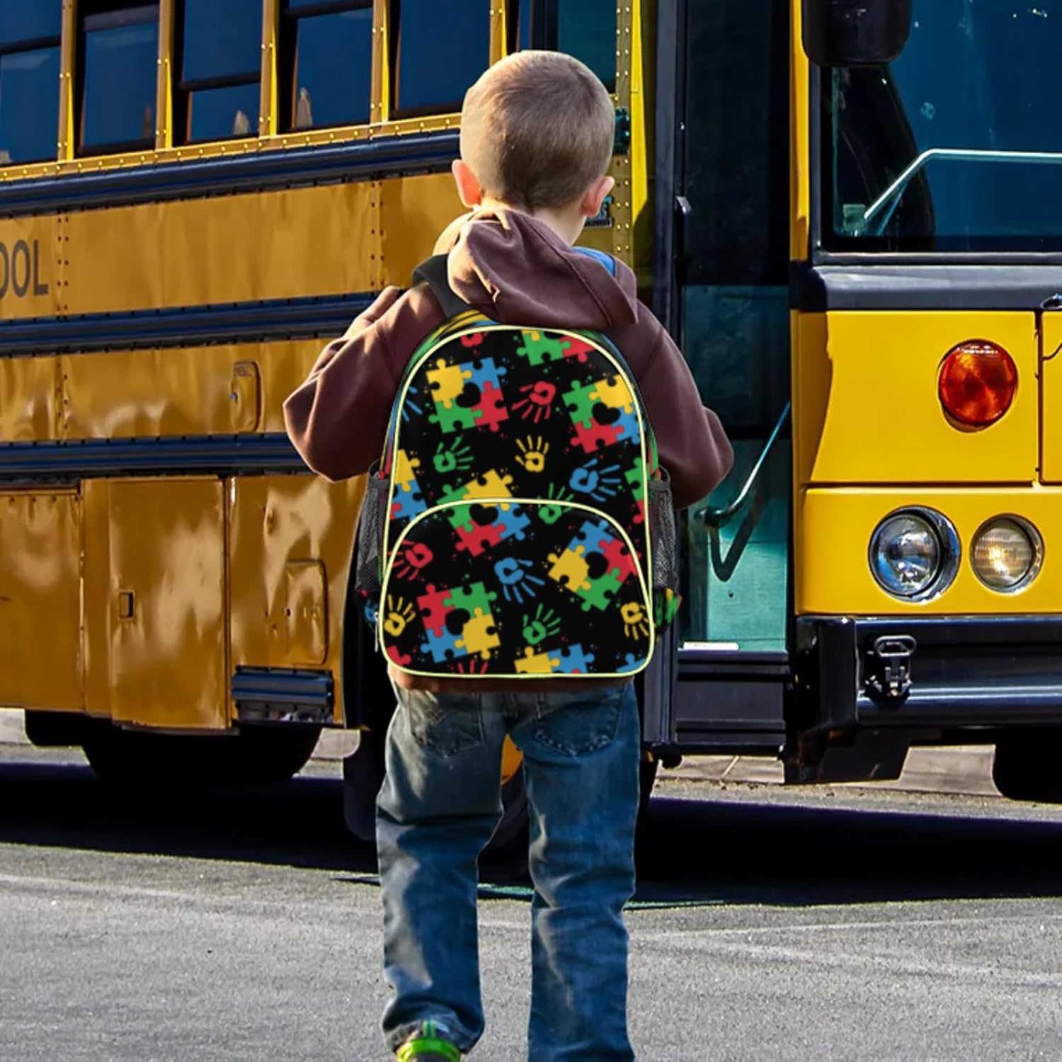 Kids Backpack for Boys Girls - Colorful Puzzle Toddler Bag Kindergarten School Bag Preschool Nursery Travel Small Bookbag with Chest Strap(Autism Awareness) - Image 8