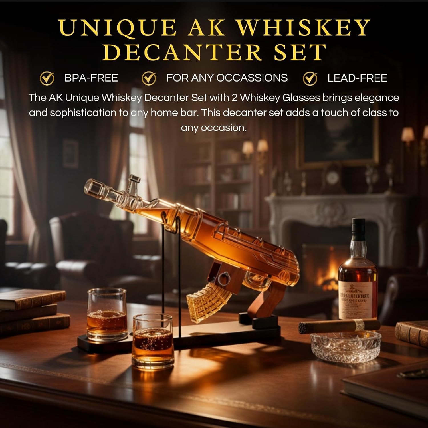 Gifts for Men Dad, Guns Whiskey Decanter Set for Men - Gun Decanter, Detachable Magazine & 2 Full Size Whiskey Glasses, Liquor Dispenser for Bar, Cool Anniversary Birthday Military Present Ideas Gift