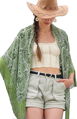 USHOWHEY Velvet Shawl Scarf Wraps for Women, Burnout Print with Tassel and Overs