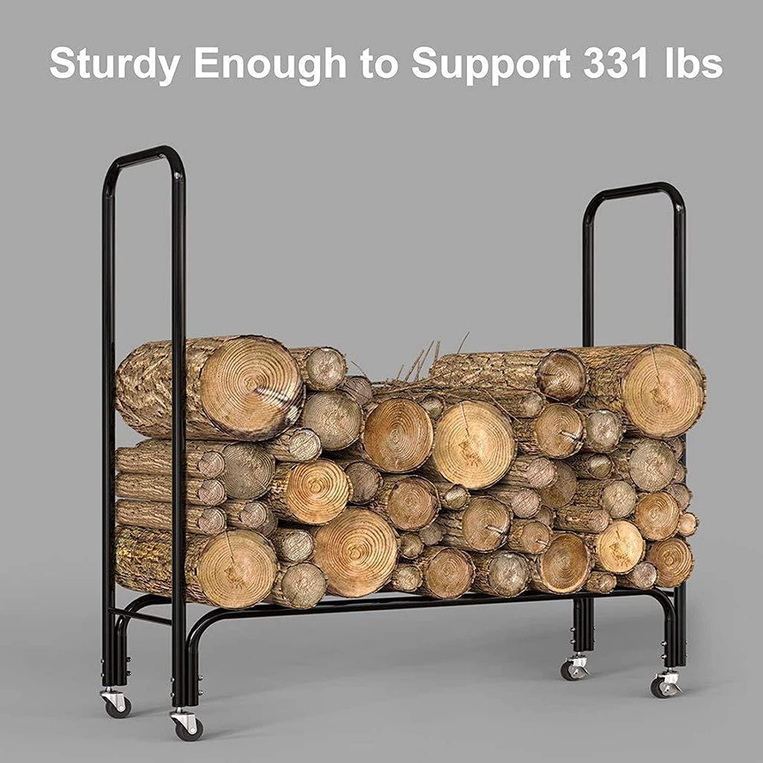 Firewood Stand Firewood Rack Fireplace Tool Compact Firewood Rack Outdoor Movable Firewood Storage Rack with 4 Wheels Wood Storage Rack for Outdoor Porch