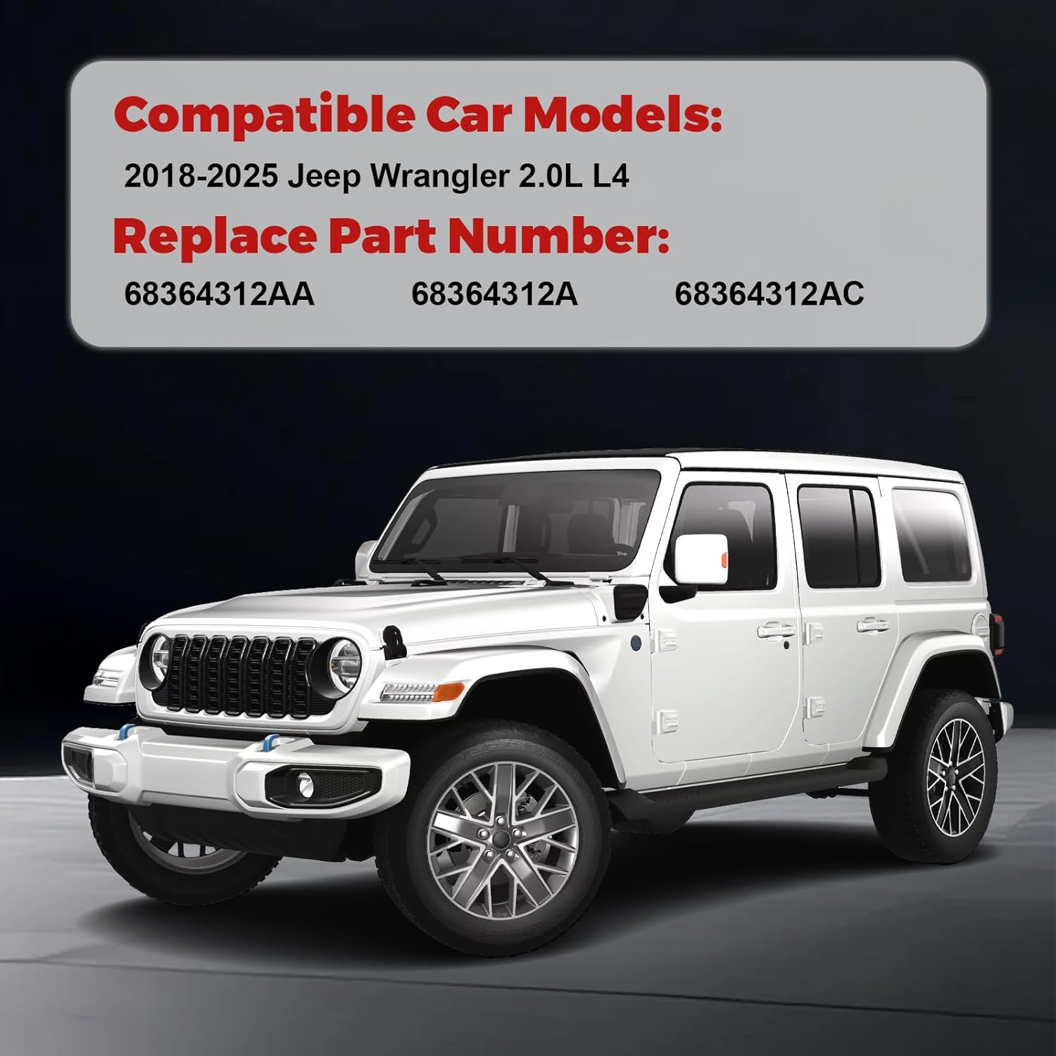 Engine Coolant Reservoir Tank Recovery Bottle with Cap Compatible with Wrangler 2018 2019 2020 2021 2022 2023 2024 2.0L L4 Replace for 68364312AA 68364312AB 68364312AC