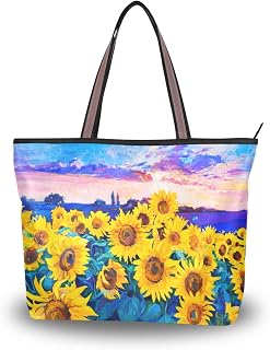 Bolsa feminina grande, bolsa de mão, aquarela, girassóis, compras, viagem, bolsa de ombro