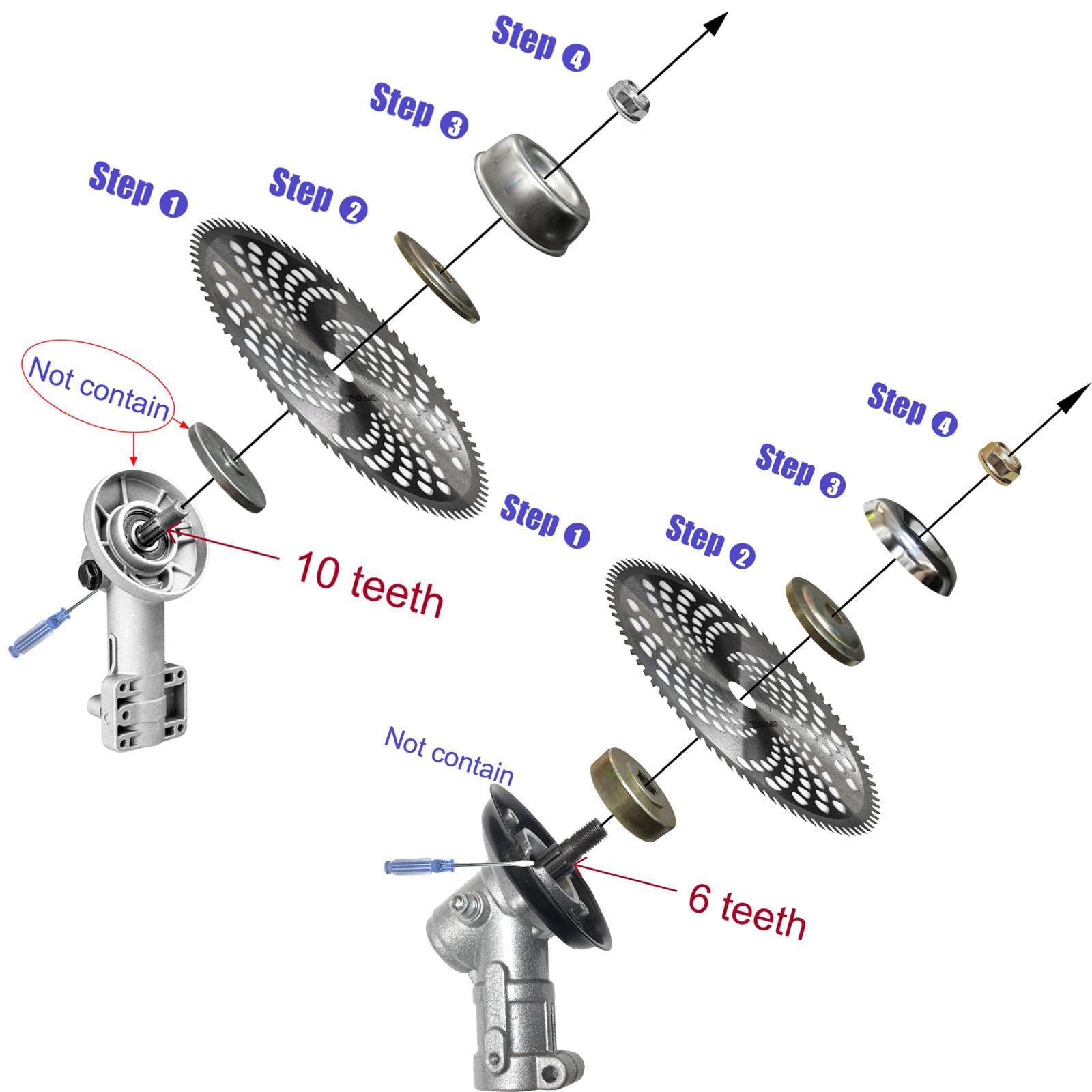 Confezione da 2 lame bianche da 25,4 cm per motosega 80 denti, per taglierina, taglierina, mangia-erbacce, tosaerba (confezione da 2 diversi adattatori inclusi)