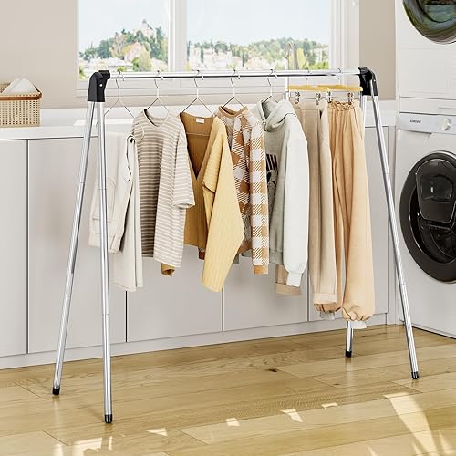 Miniatura 5 de Estante de secado de ropa, estante de secado plegable, estante de lavandería de acero inoxidable, de pie, uso en interiores y exteriores con diseño