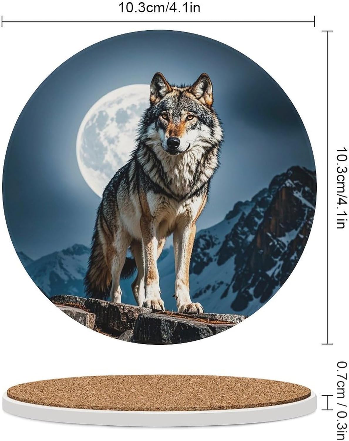 6PCS Timberwolves Coasters Non-Slip Round Drink Coasters with Ceramic Stone and Cork Base, Heat Resistant Absorbent 33.00Stone Coaster Set for Kinds of Mugs and Cups, 4 Inch