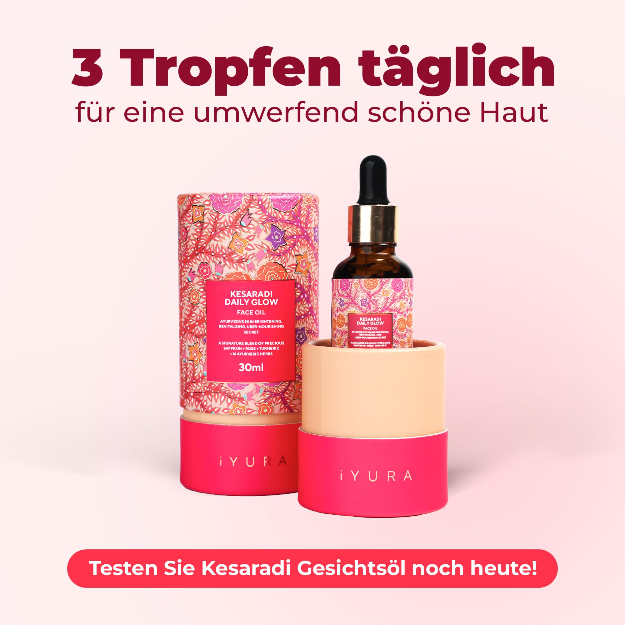 iYURA Kesaradi Daily Glow | Klinisch getestet für Hautaufhellung & -feuchtigkeitspflege | Für trockene, empfindliche Haut | Schnell einziehendes, 100% natürliches Gesichtsöl | Safran & Kurkuma | 30ml