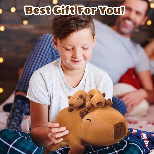 Miniatura 8 de SQEQE Peluche de Capybara de peluche, linda mamá Capybara con 4 bebés sorpresa, juguete de animal suave para Navidad, San Valentín, regalos de