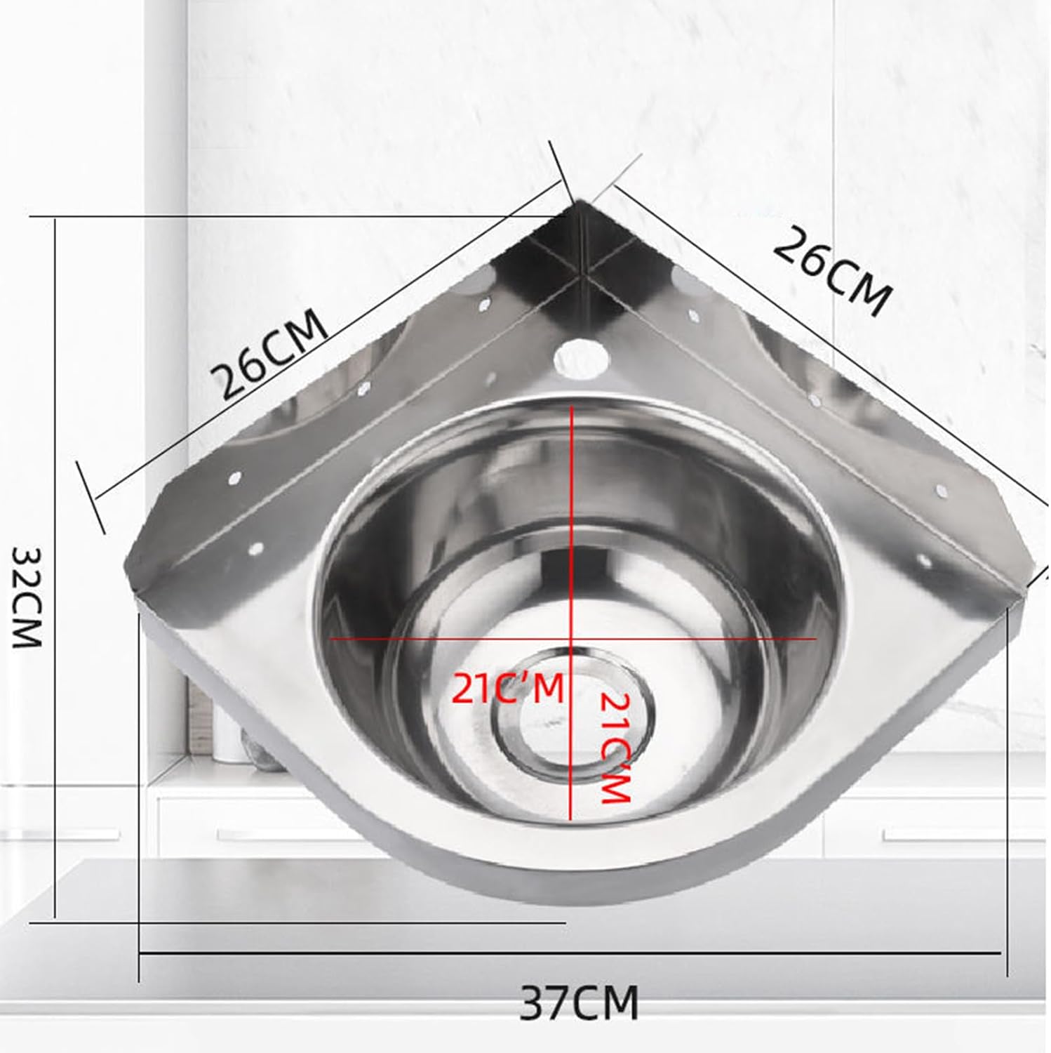Wall Mounted Sink 304 Stainless Steel Corner Sink Commercial Sink Kitchen Sink 1 Bowl with Faucet Sink Ideal for Motorhome Boat Bathroom Kitchen Cafes,