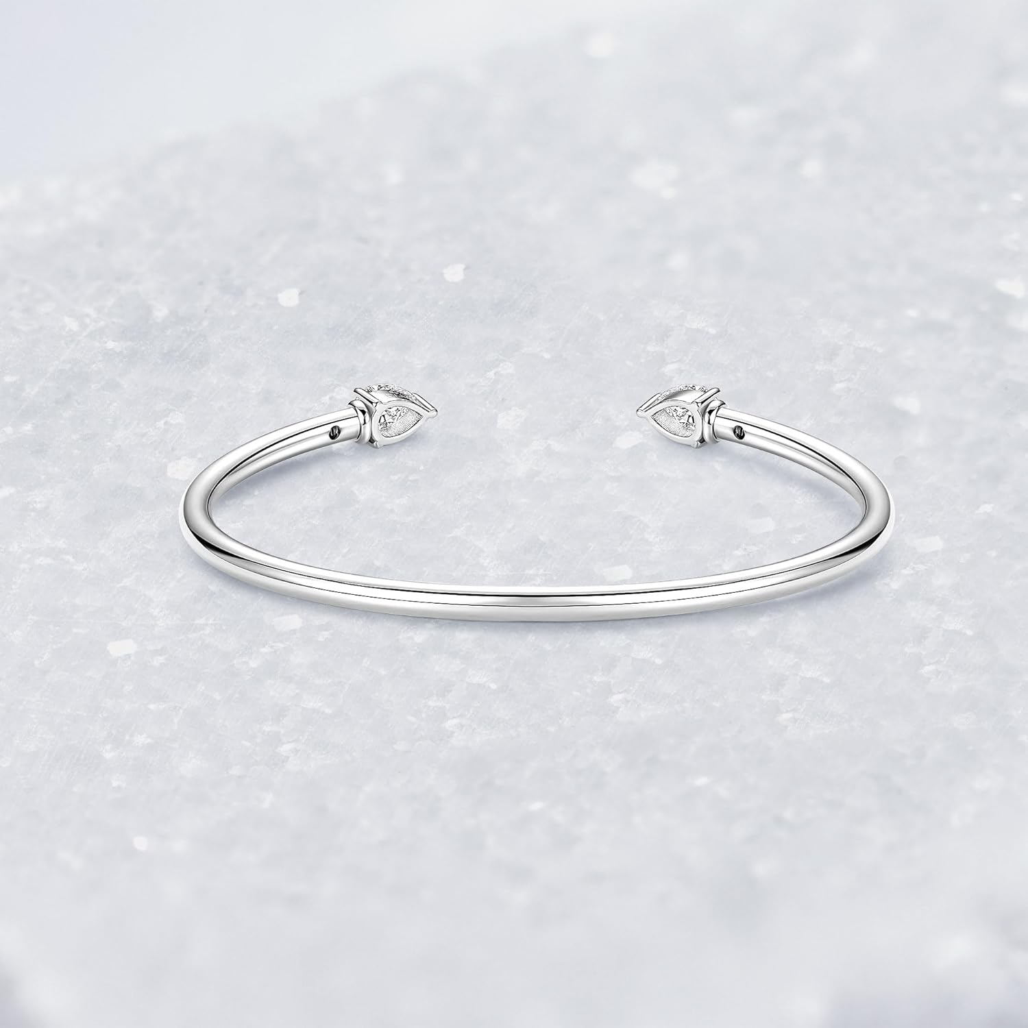 Pear Moissanite Cuff Bangle for Women, 1.6cttw D Color 5x7mm Pear Cut Moissanite, 925 Sterling Silver Dainty Bridal Cuff Bracelet, Fashion Wedding Jewelry for Her