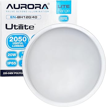 Aurora LED Wall & Ceiling Light 20W IP65 Waterproof Bulkhead 4000K 2050lm 221mm Round EN-BH120/40 [Energy Class A]