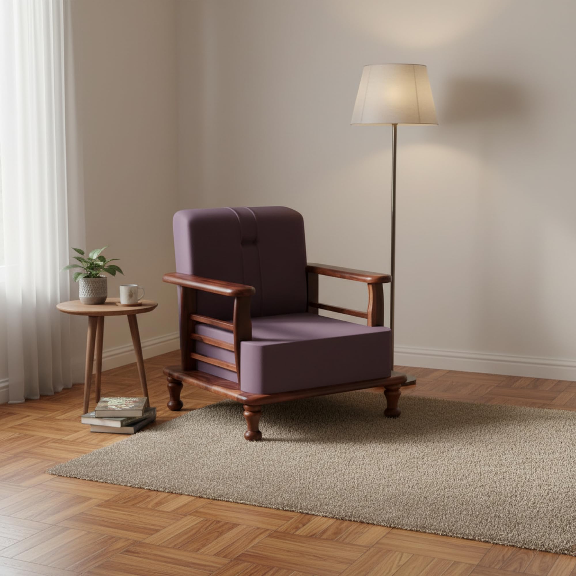 Wooden 1 Seater Sofa Set for Living Room Guest Room Hallway Home, Purple,1 Seater, Traditional Style with Armrests, Living Room Furniture Sheesham Wood Sofa Solid Wood Sofa-picture-10