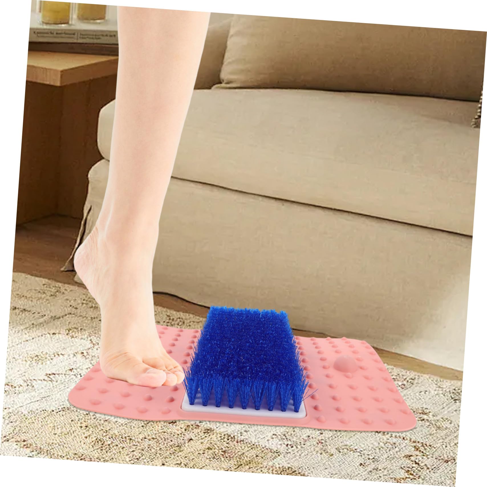 Limpiador de Pies para Ducha Rosa con Cepillo Integrado Antideslizante | Tpr y Pvc, Masaje y Exfoliación de Talones, Uso en Baño o Viaje, Formato de Alfombrilla con Ventosas