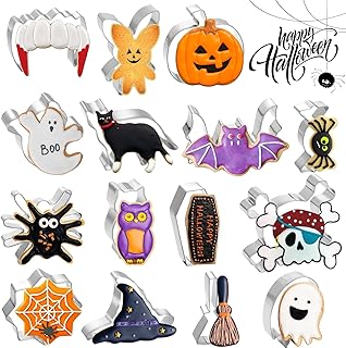 15 Pcs Halloween Cookie Cutters Stainless Steel Fall Cookie Cutter Shape Set DIY Holiday Biscuit Cutter Mold with Ghost Pu...