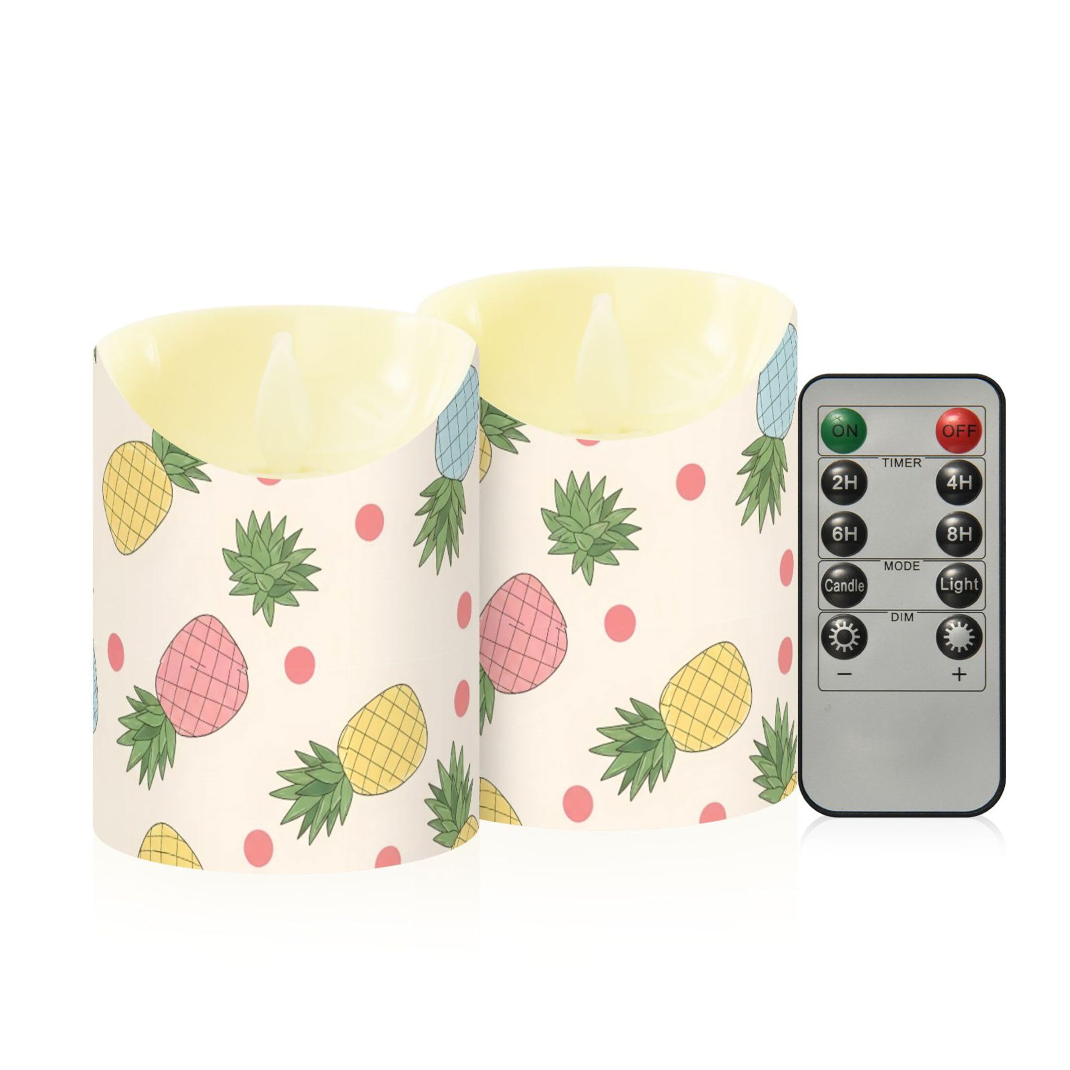 Fuauuyl Pineapples LED Flameless Candles Flickering Plastic Pillar Candles Battery Operated Votive Candle with Remote Control and Timer, Home Decoration 2 Pack