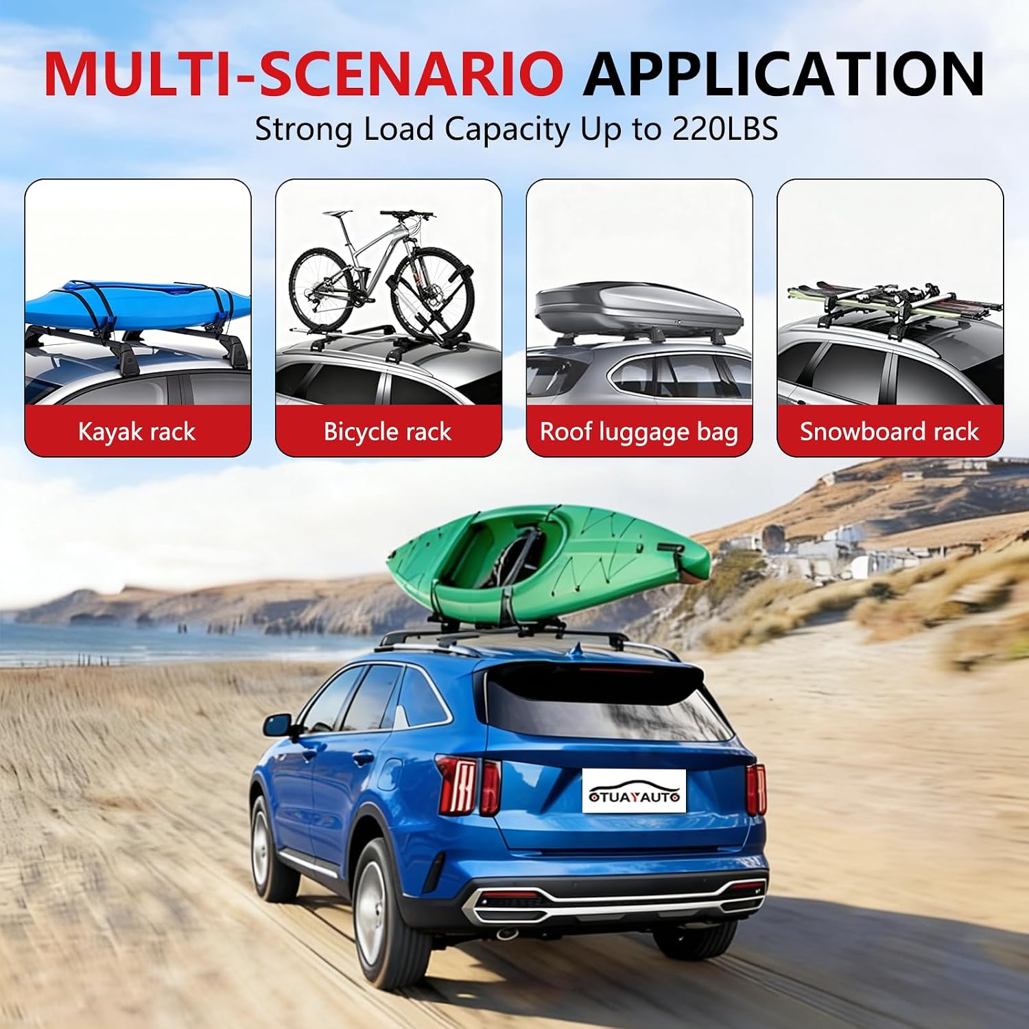 OTUAYAUTO Lockable Roof Rack Cross Bars - Compatible with KIA Sorento 2022-2026 & Hybrid PHEV 2023-2026, Aluminum Heavy Duty Anti-Theft 220lbs Roof Crossbars for Luggage Racks Bike Kayak Snowboard