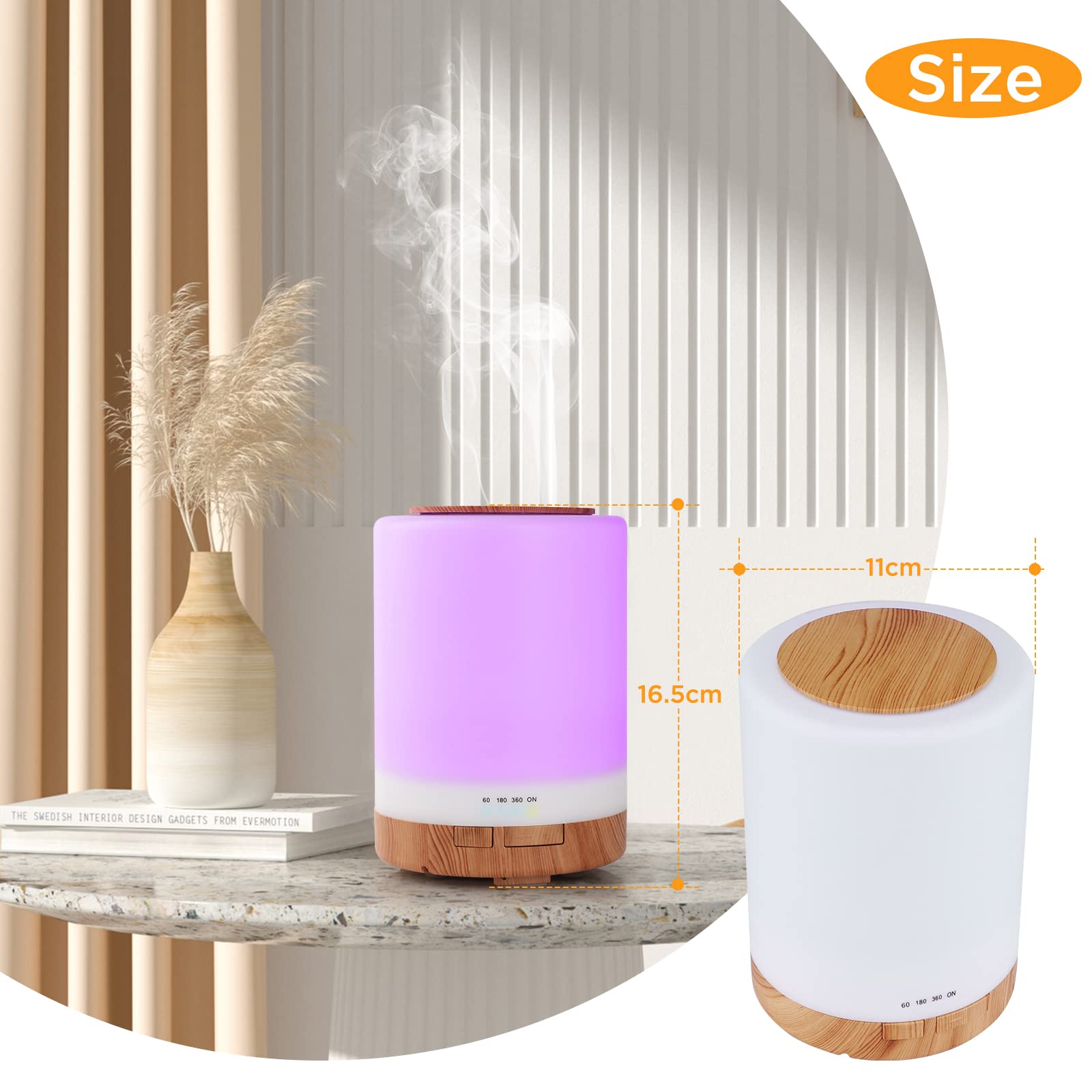 WD&CD Diffusore di Aromi, 300ml Umidificatore Ultrasuoni con Telecomando/7 LED Colori/Spegnimento Automatico, Diffusore di Oli Essenziali per Spa,Yoga,Camera da Letto - Venatura del Legno Chiaro