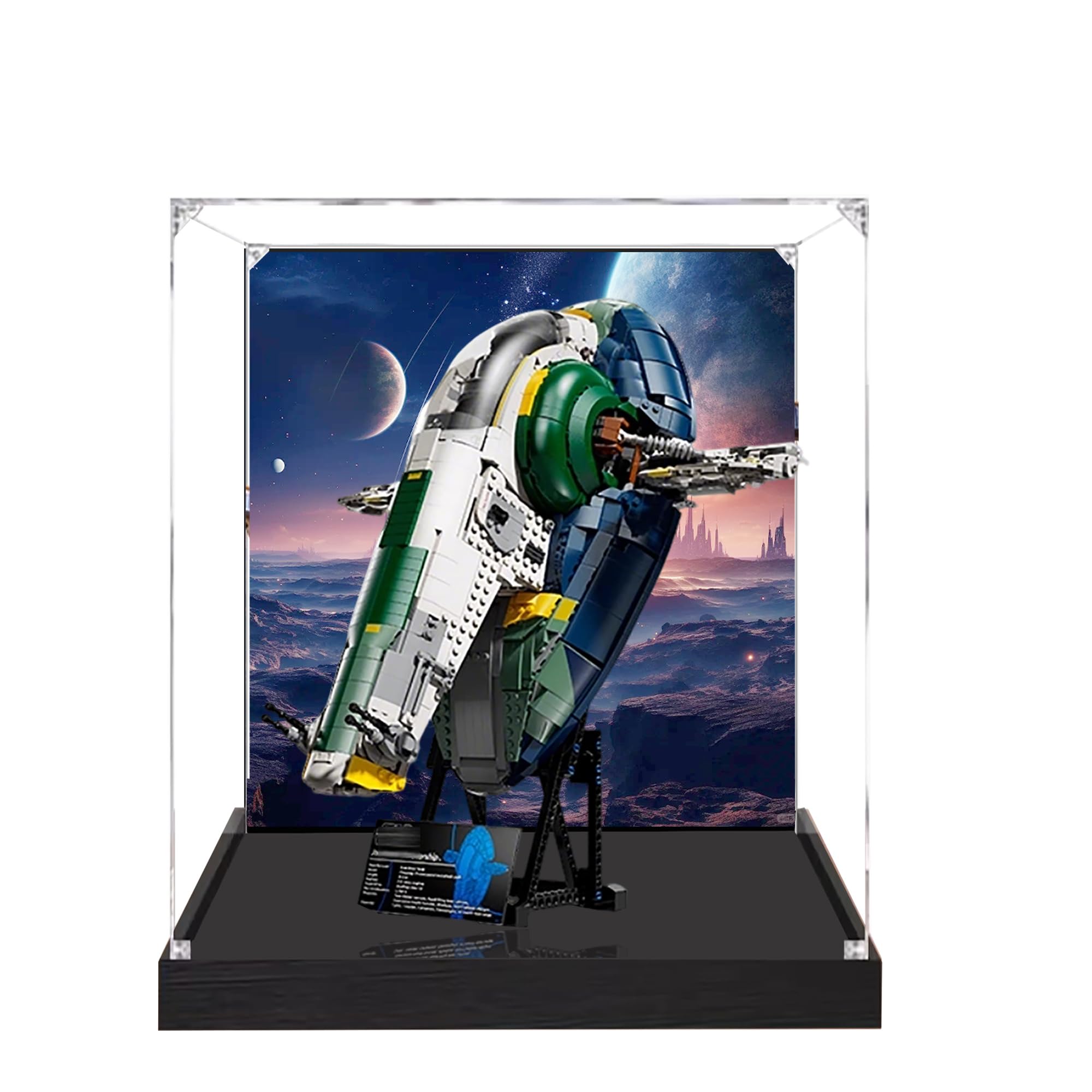 Acrylic Display Case for Lego 75409 Jango Fett Starship Building Set, Clear Display Case, Dust-Proof Display Case Compatible with Lego 75409 (Only Display Case) (Background 3MM)