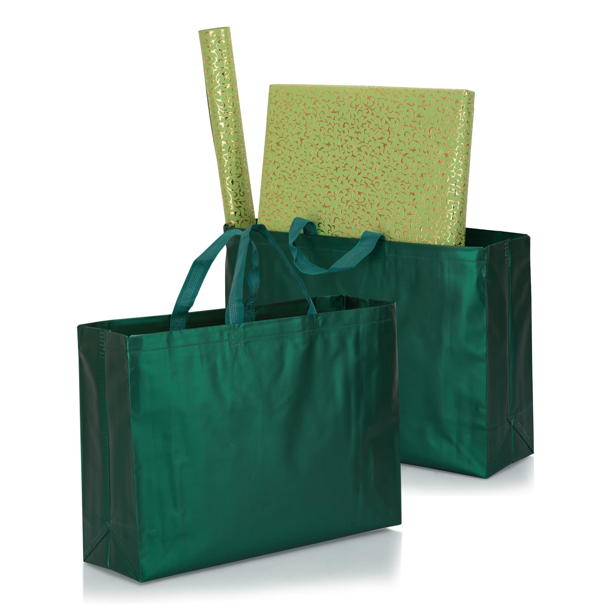 Lavya Large Size Pack of 20 Pcs Matt Metallic Laminated Non-Woven Reusable Eco-Friendly Party Return Gift Bags (Bottle Green) (Large 17x12x5 Inch)
