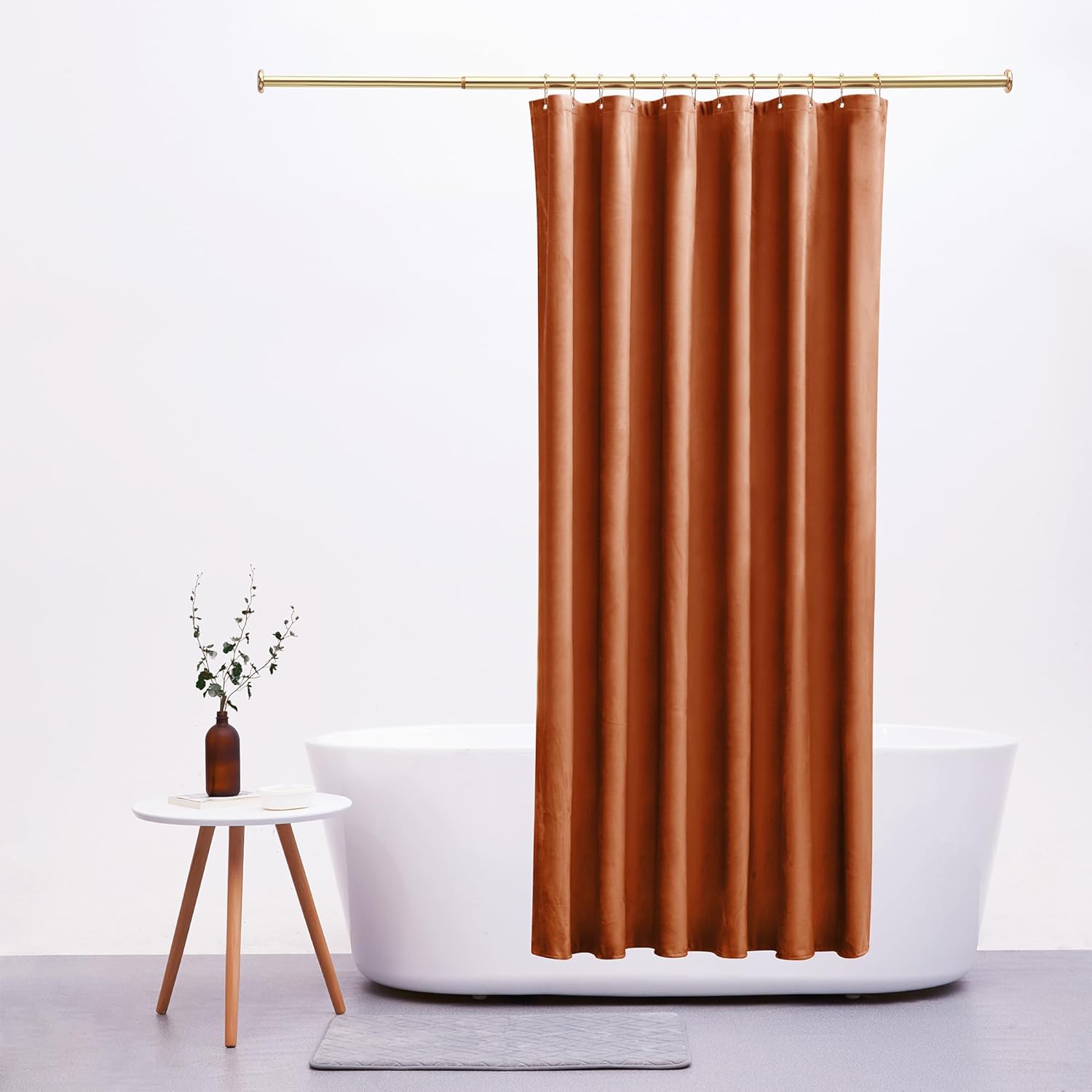 Velvet Caramel Shower Curtain Pleuche Thicken Soft Smooth Pleuche for Bathroom Shower Curtain 72X72 Inch-12Pcs Gold Metal Hooks